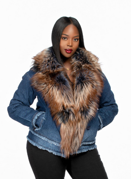 Fox fur jean jacket hot sale