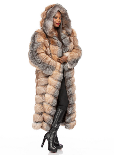 Crystal Gina Full Length Fox Fur Detachable Sleeves Detachable