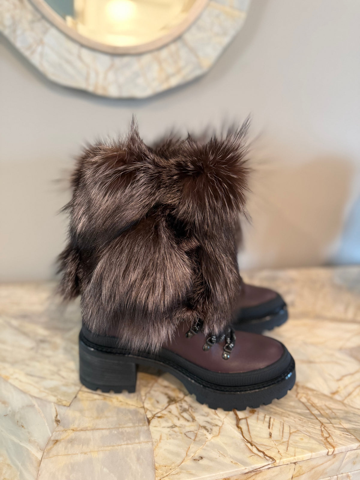 (Brown) Dina Fox Fur Boots