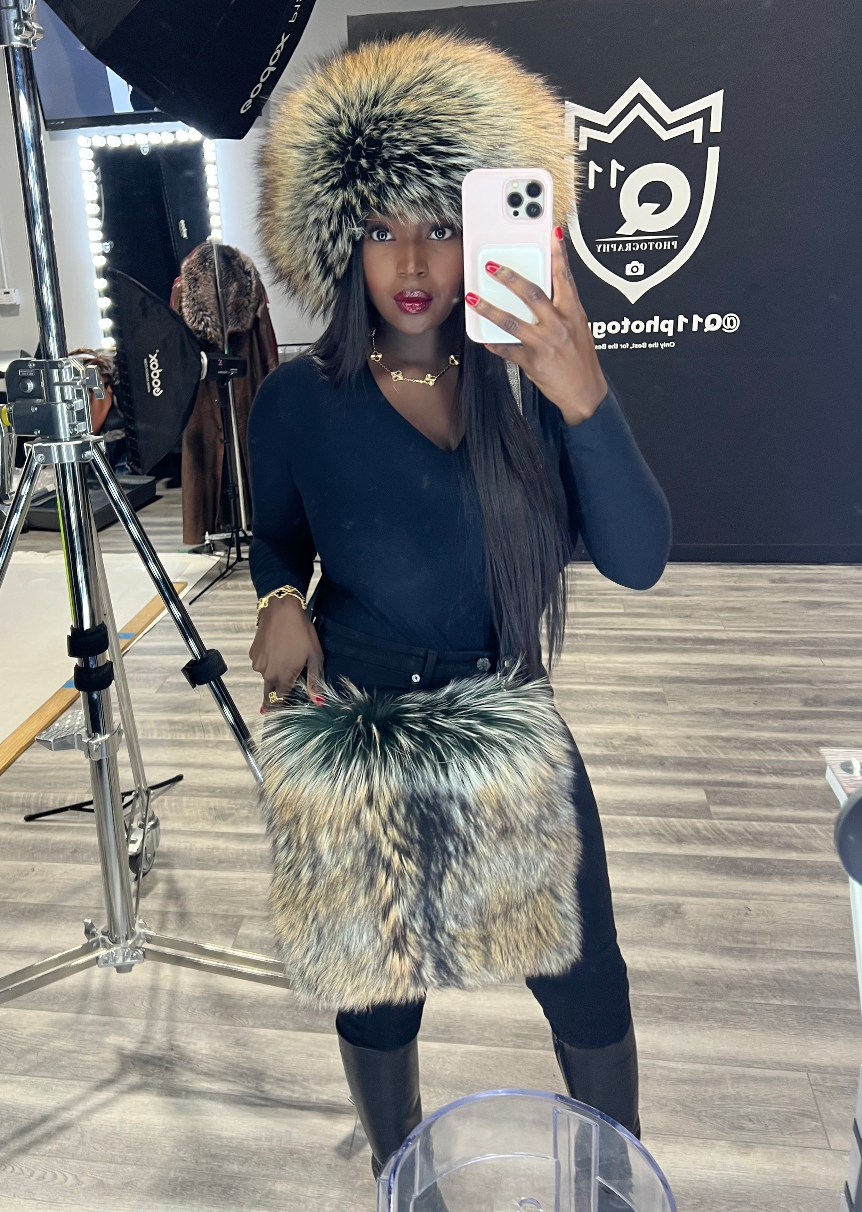 Dina Oversized Silver Fox Hat . Color: Natural Nude