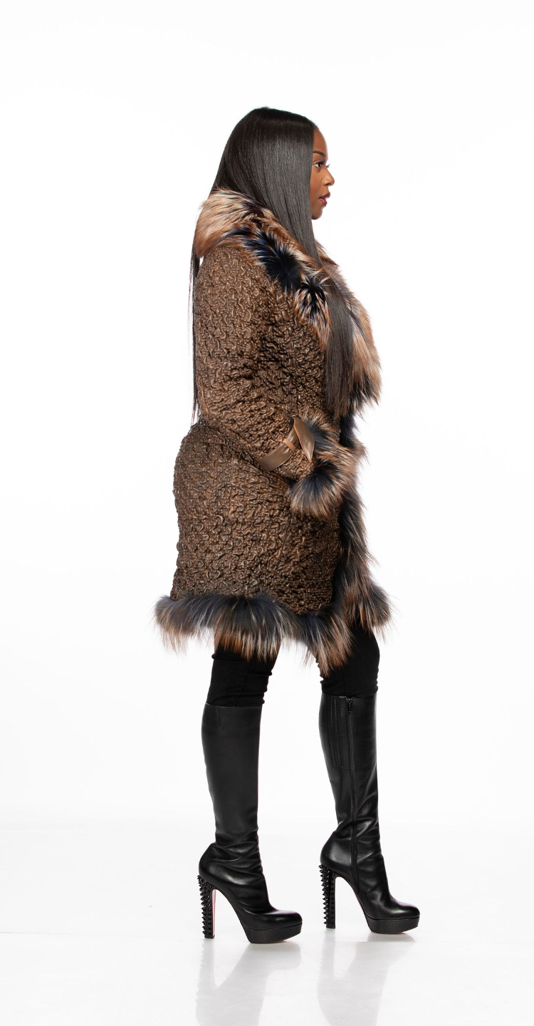 Madison Leather and Silver Fox Coat (Brown)