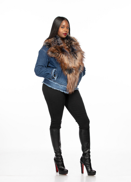 アウターその他 Luxury Street Wear eco fur jacket genesis girls unisexual Charm Denim and Silver Fox Jacket – The Fancy Success