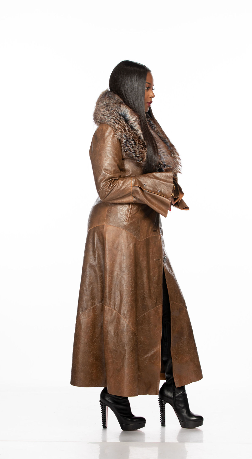 Eva Leather and Fur Coat (Brown)