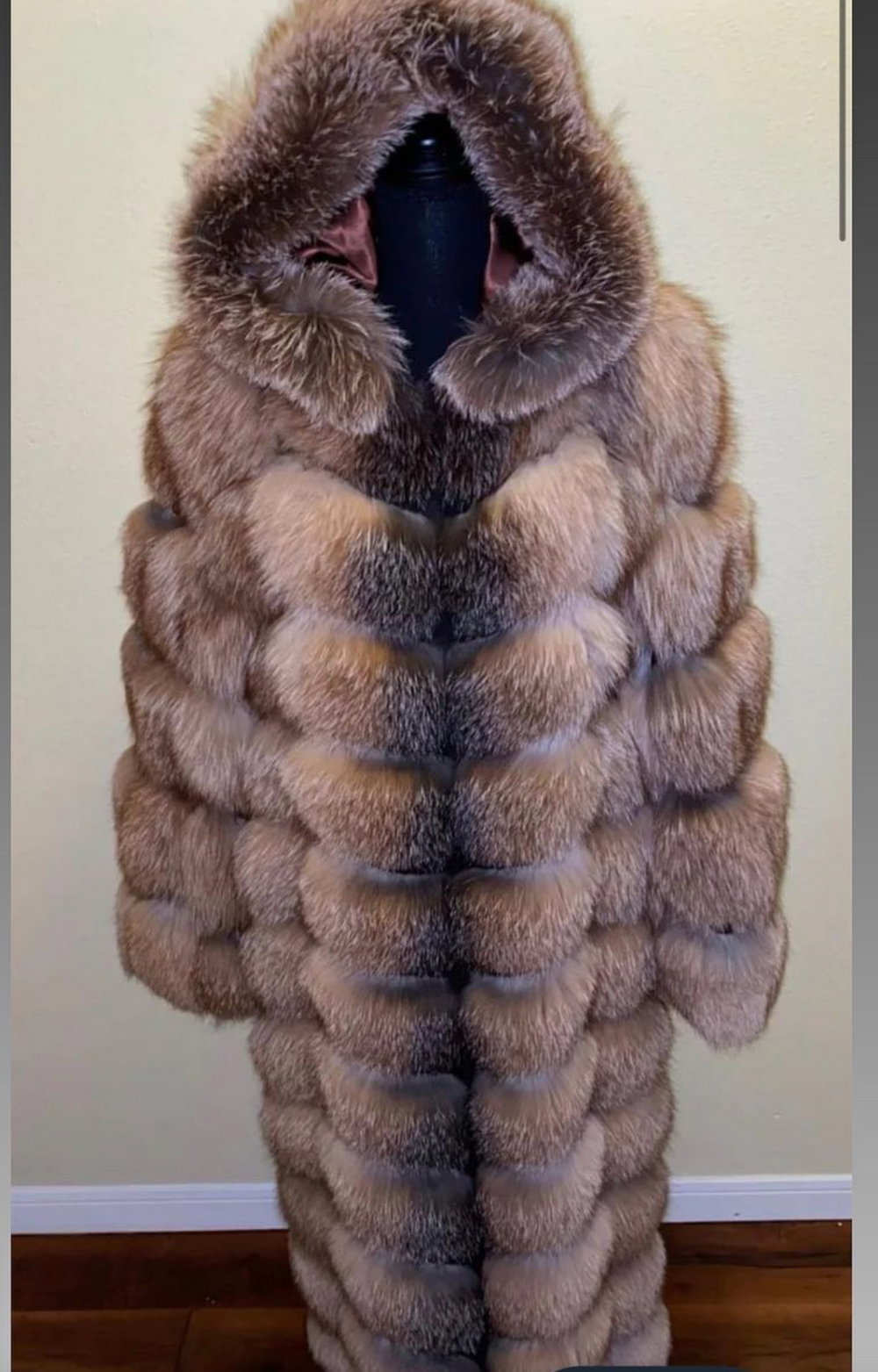 Crystal Gina Full Length Fox Fur Detachable Sleeves Detachable Hood