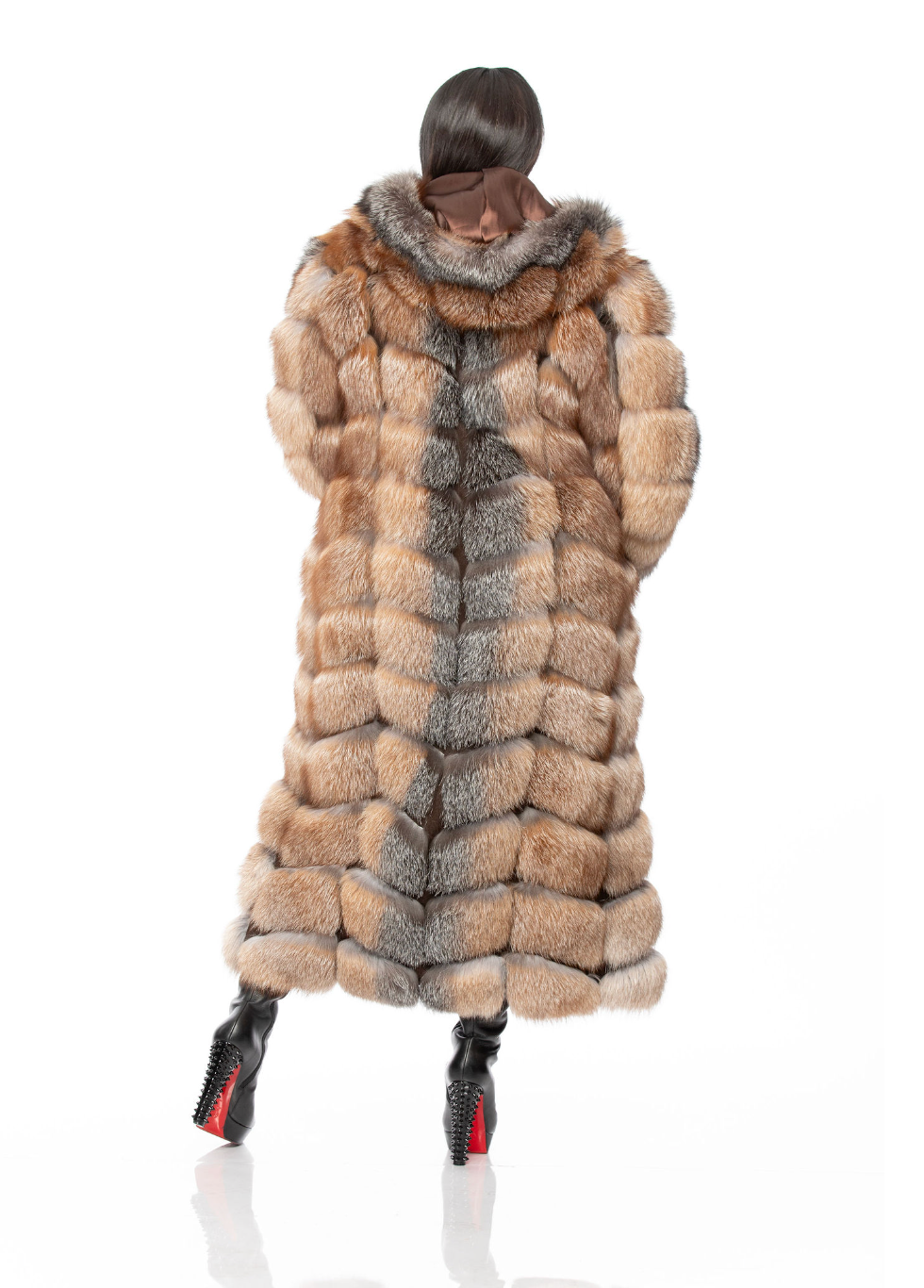 Crystal Gina Full Length Fox Fur Detachable Sleeves Detachable Hood