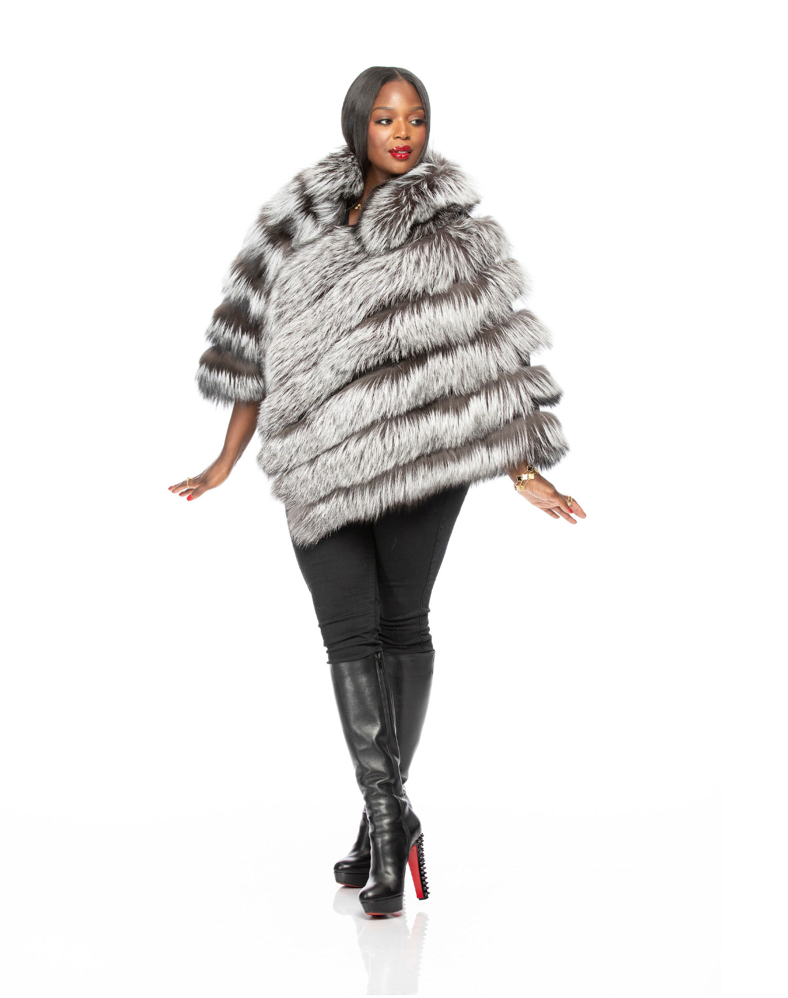 Marissa Silver Fox Poncho