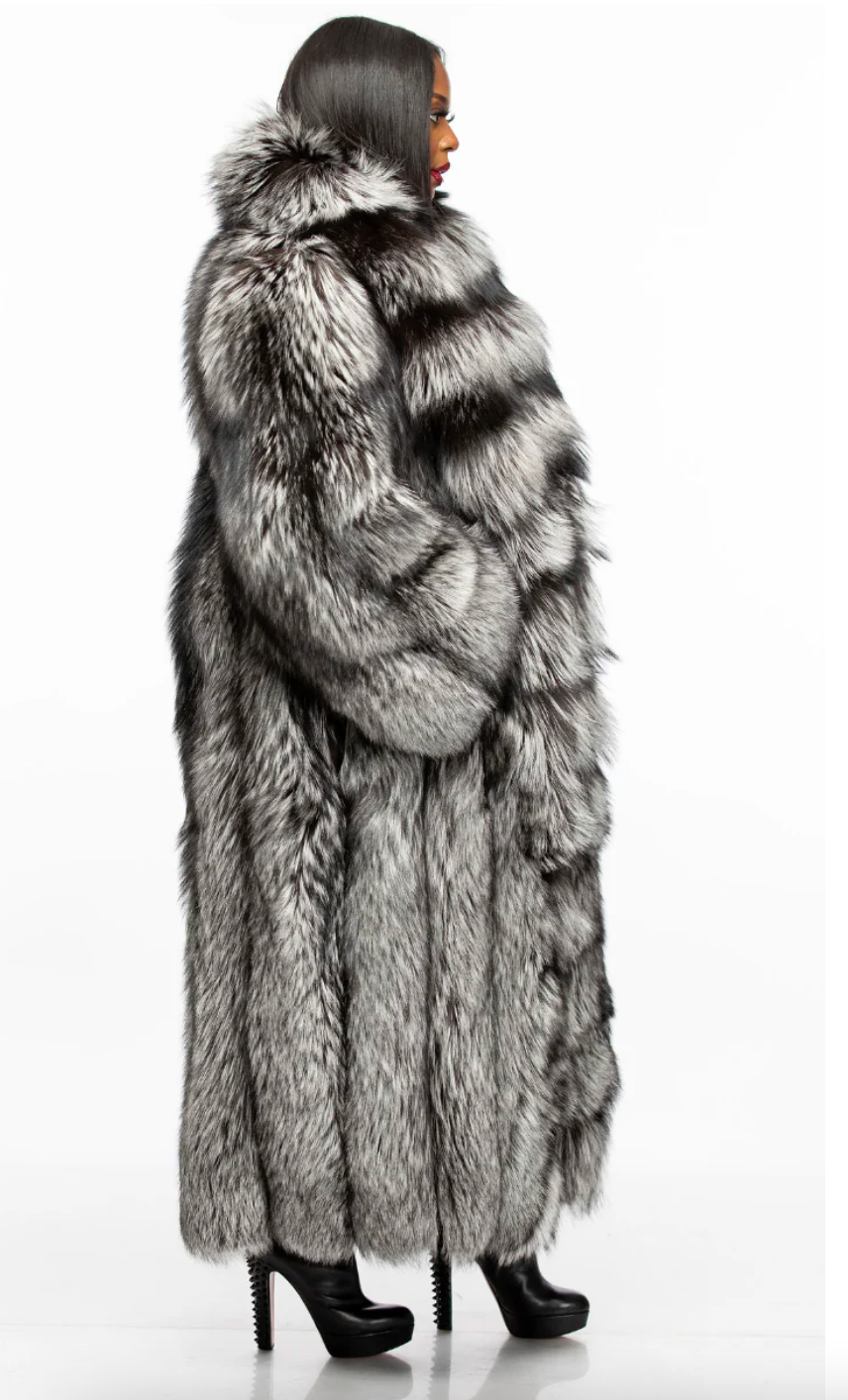 Best fits size L (Fancy Full length silver fox coat) detachable sleeves