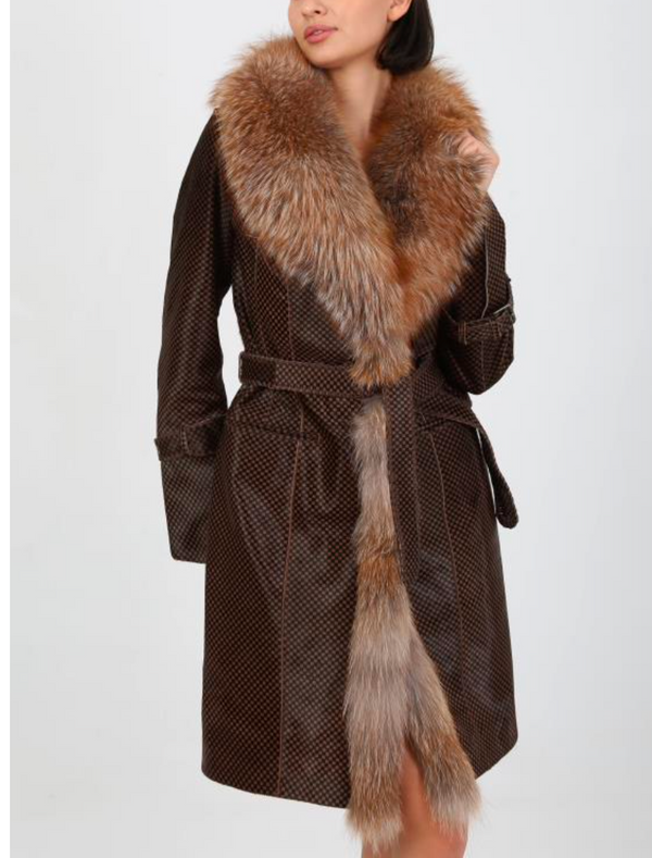 Sizes M,L,XL, XXL Cavallino (Calf hair) trench trimmed with fox fur