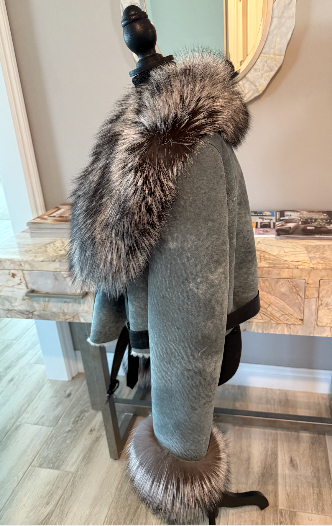 Size XL: Distressed Shearling w/ Silver Fox