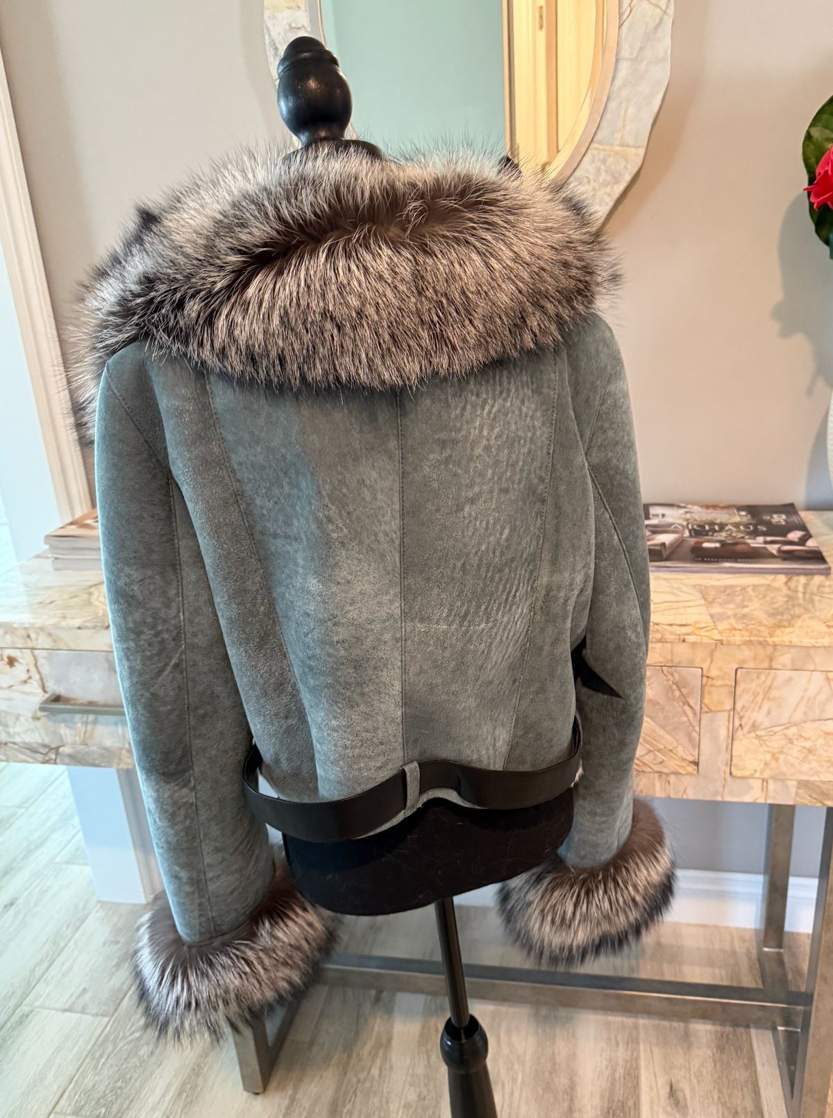Size XL: Distressed Shearling w/ Silver Fox