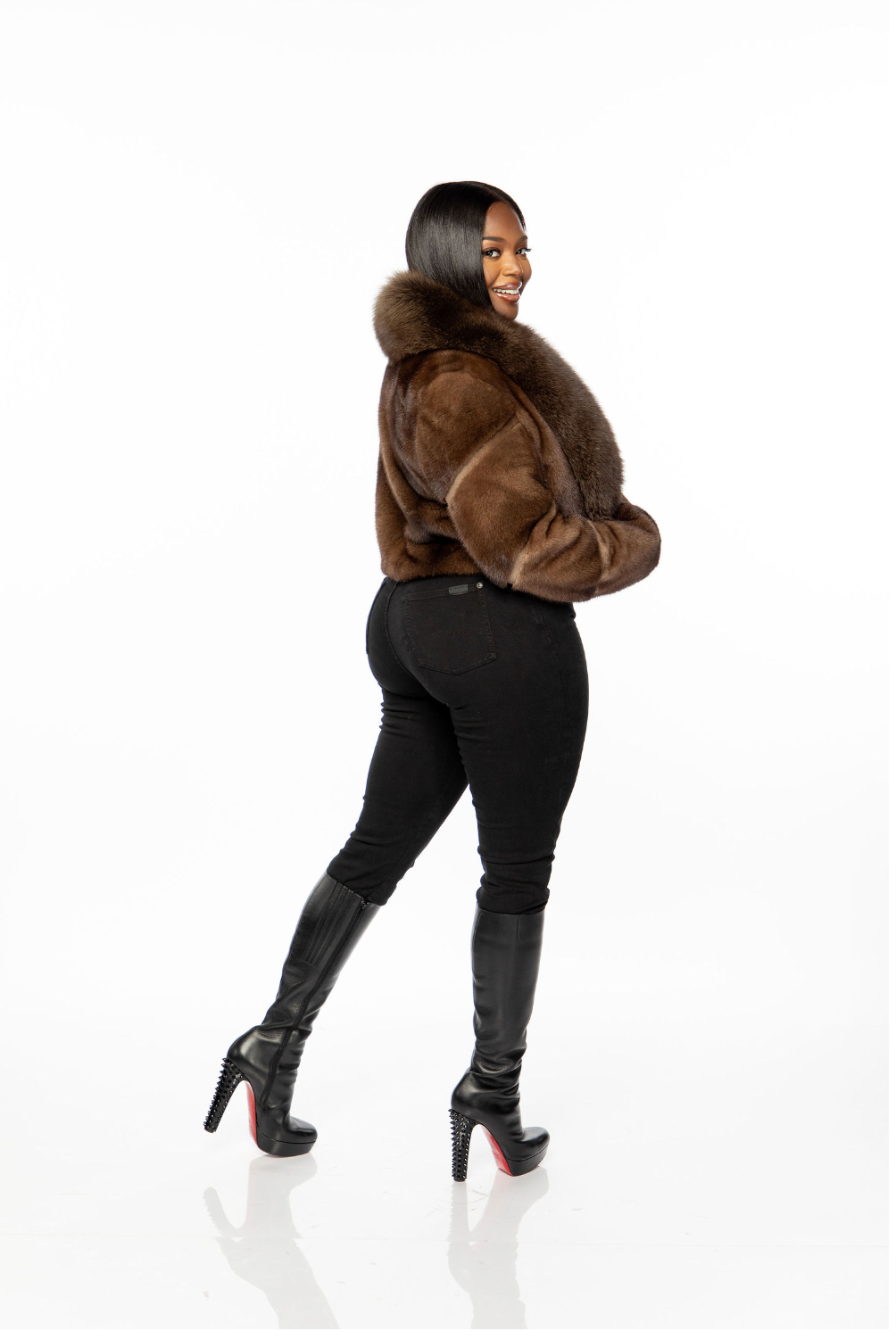 Melissa cropped mink and fox jacket