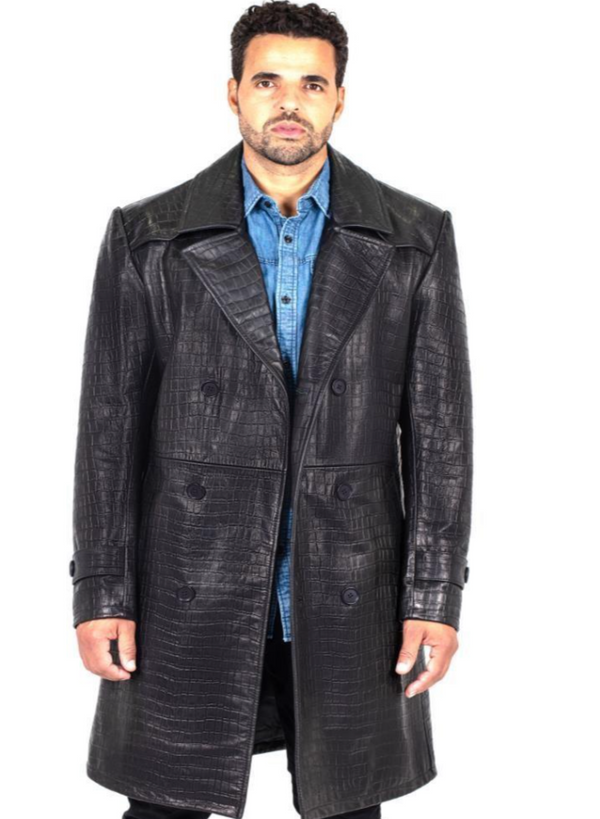 Tyrone Croc Embossed Leather Trench
