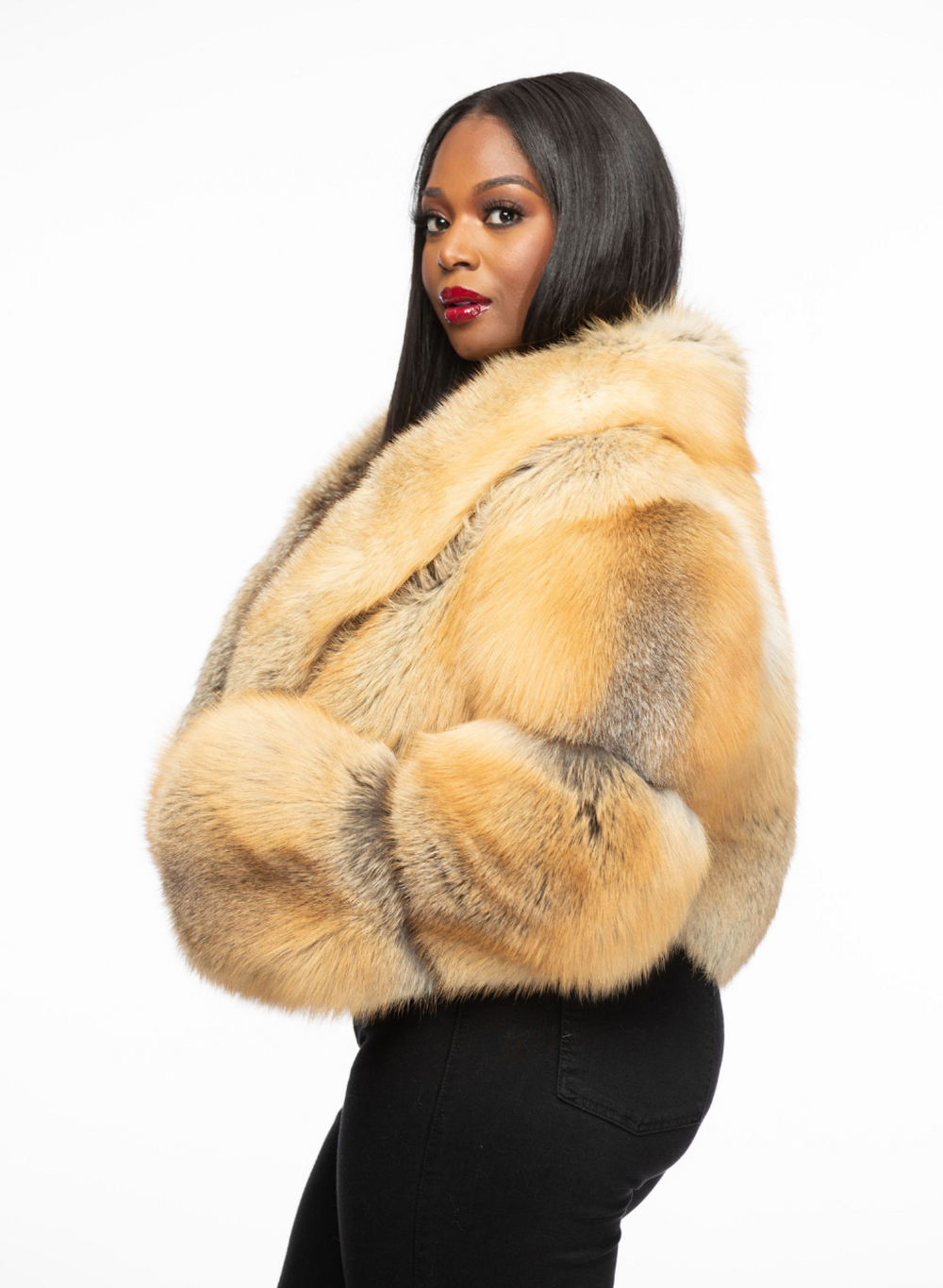 Trinity Cropped Golden Island Fur Jacket