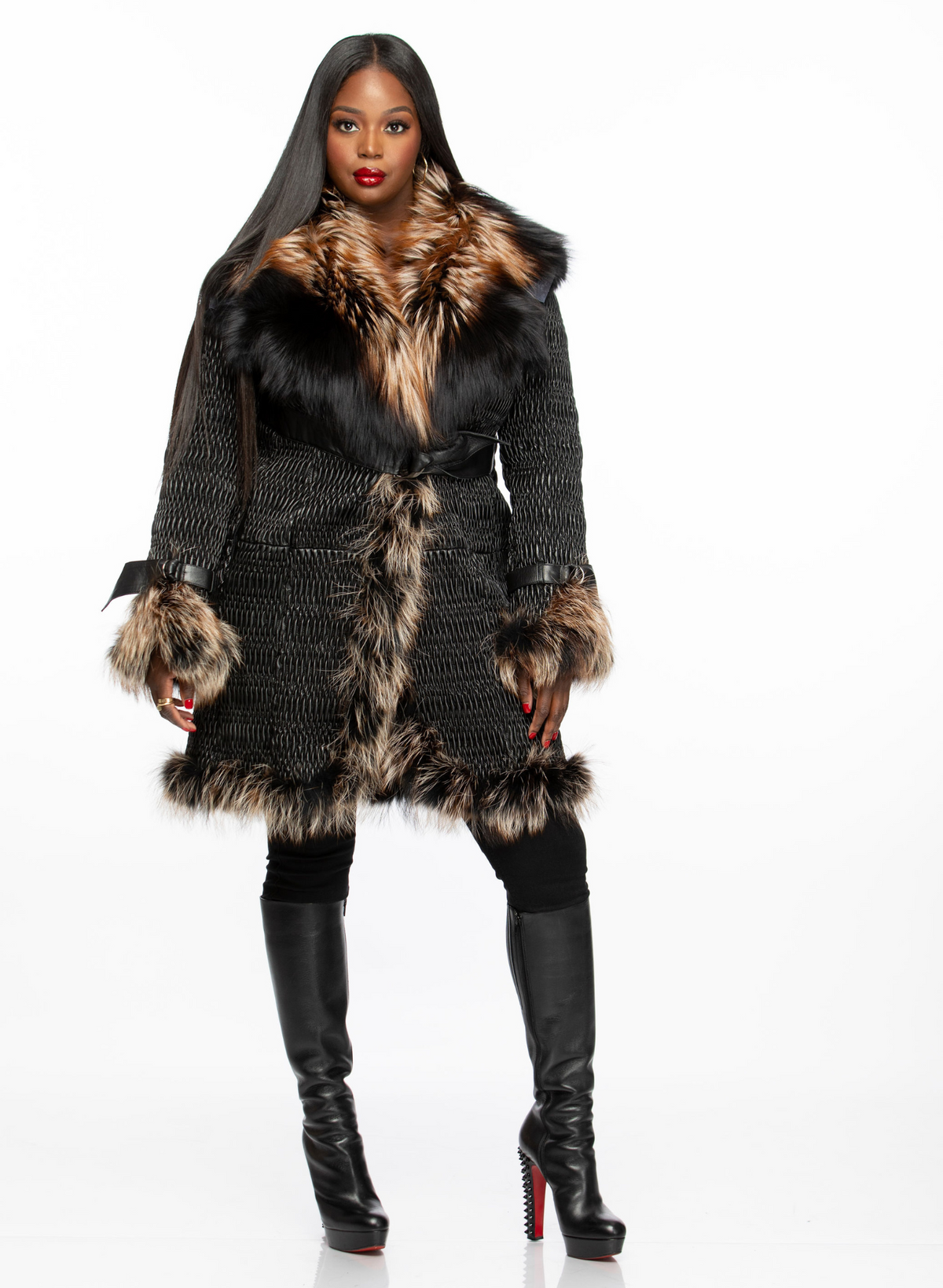 Brooklyn Leather Jacket with Gold/Silver Fox Fur