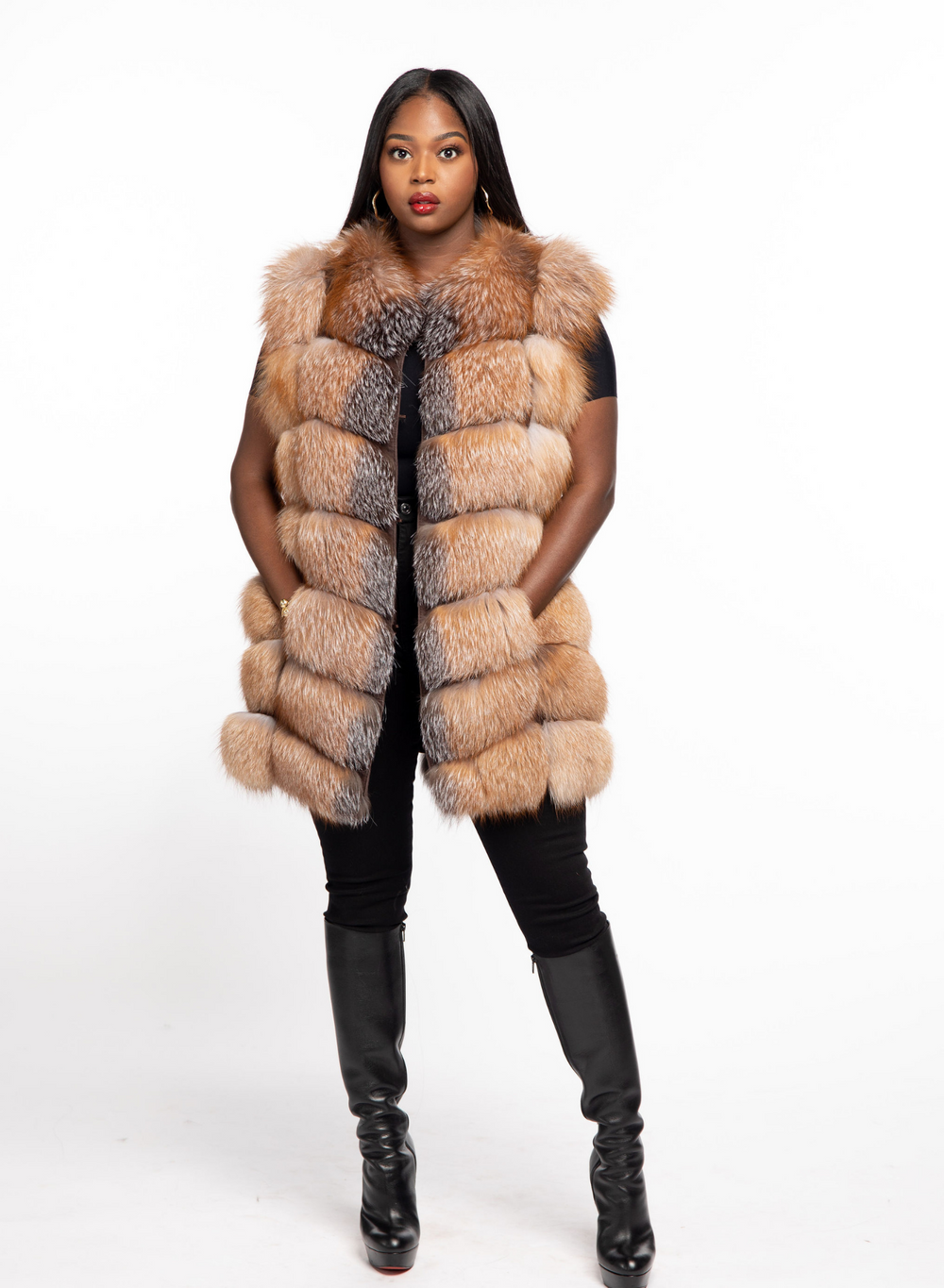 Shirley Fox Fur Vest Crystal
