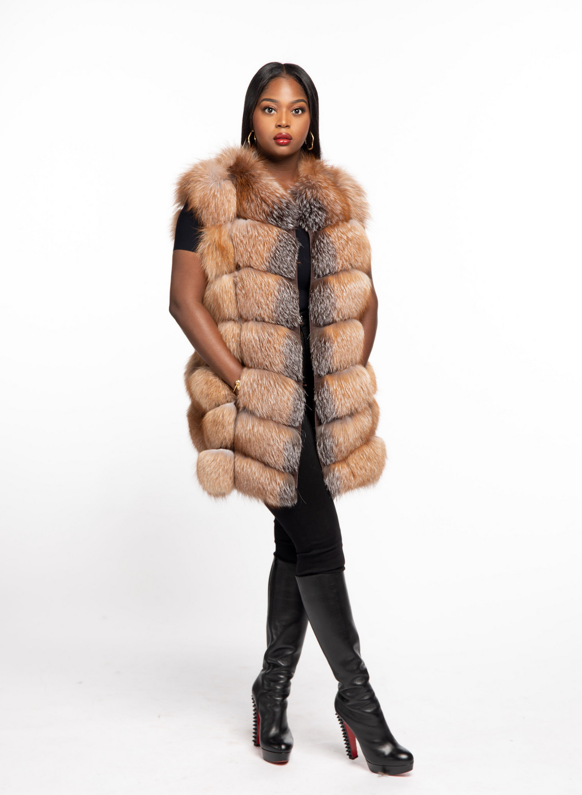 Shirley Fox Fur Vest Crystal