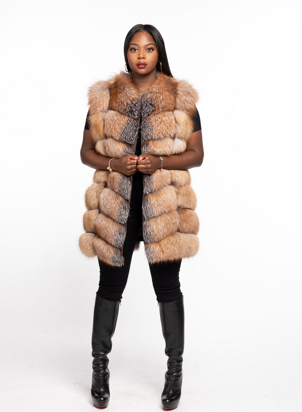 Shirley Fox Fur Vest Crystal