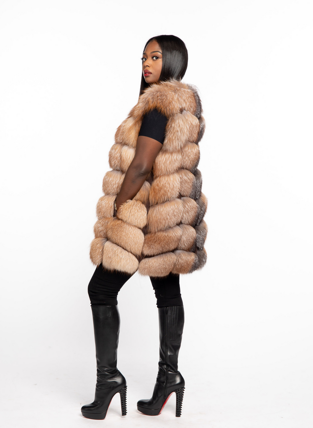 Shirley Fox Fur Vest Crystal