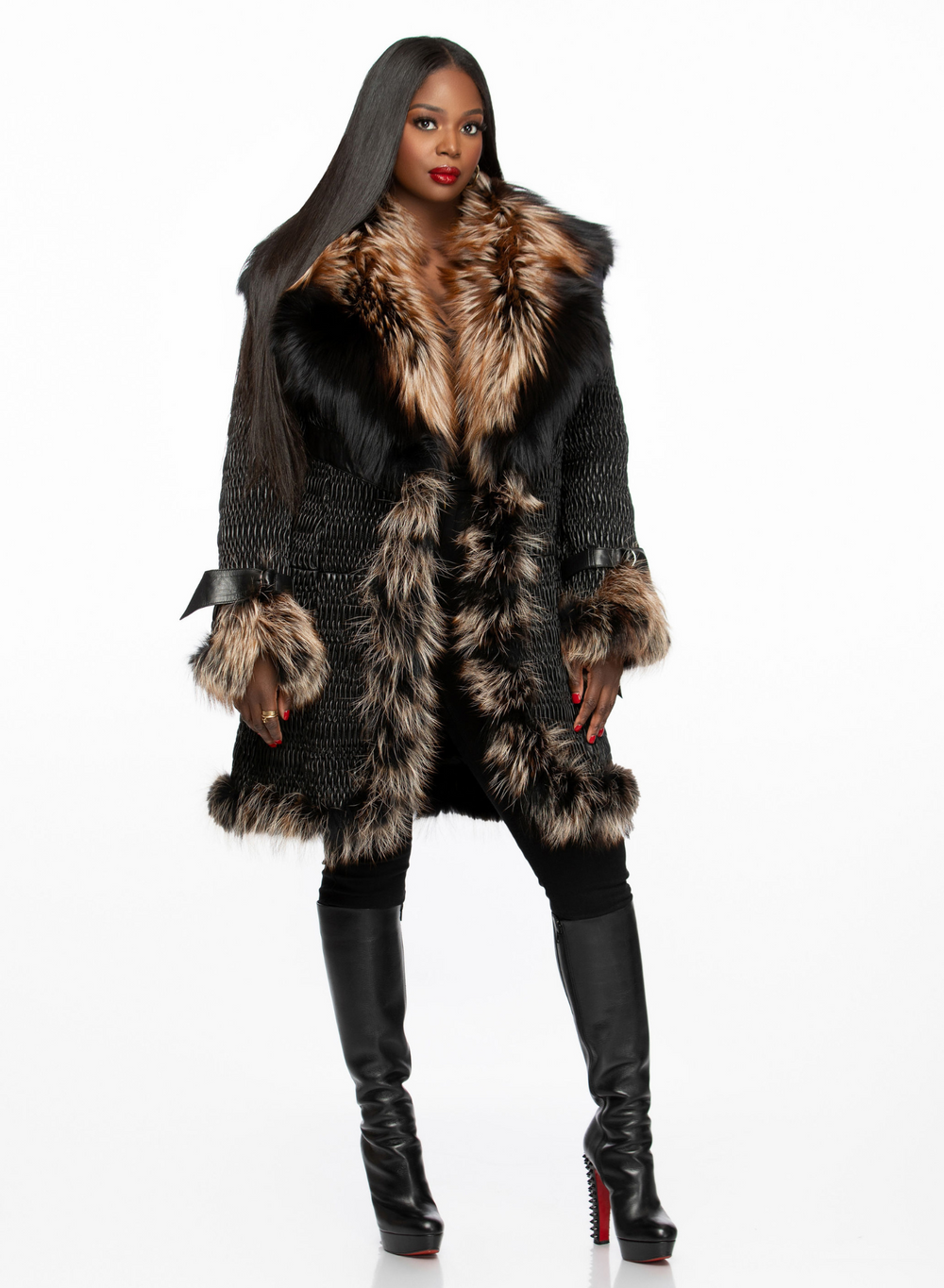 Brooklyn Leather Jacket with Gold/Silver Fox Fur