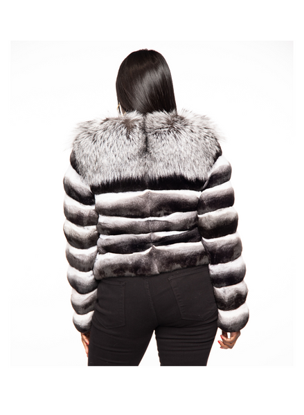 ジャケット・アウター think fur Fox Like Fur Reversible Jacket Natural Silver & Red dyed Fox Zip Jacket with Rex Rabbit