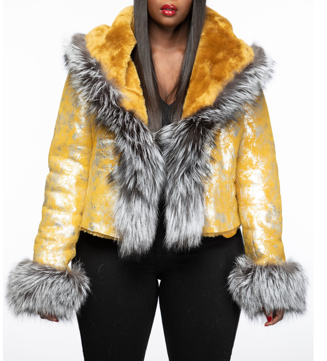 Size L . Cropped Yellow Shearling