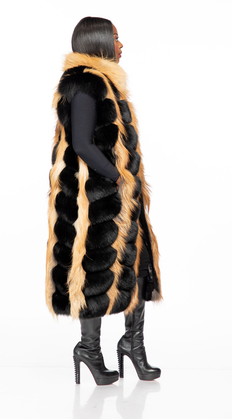 Zoey Black and Gold Fox Vest