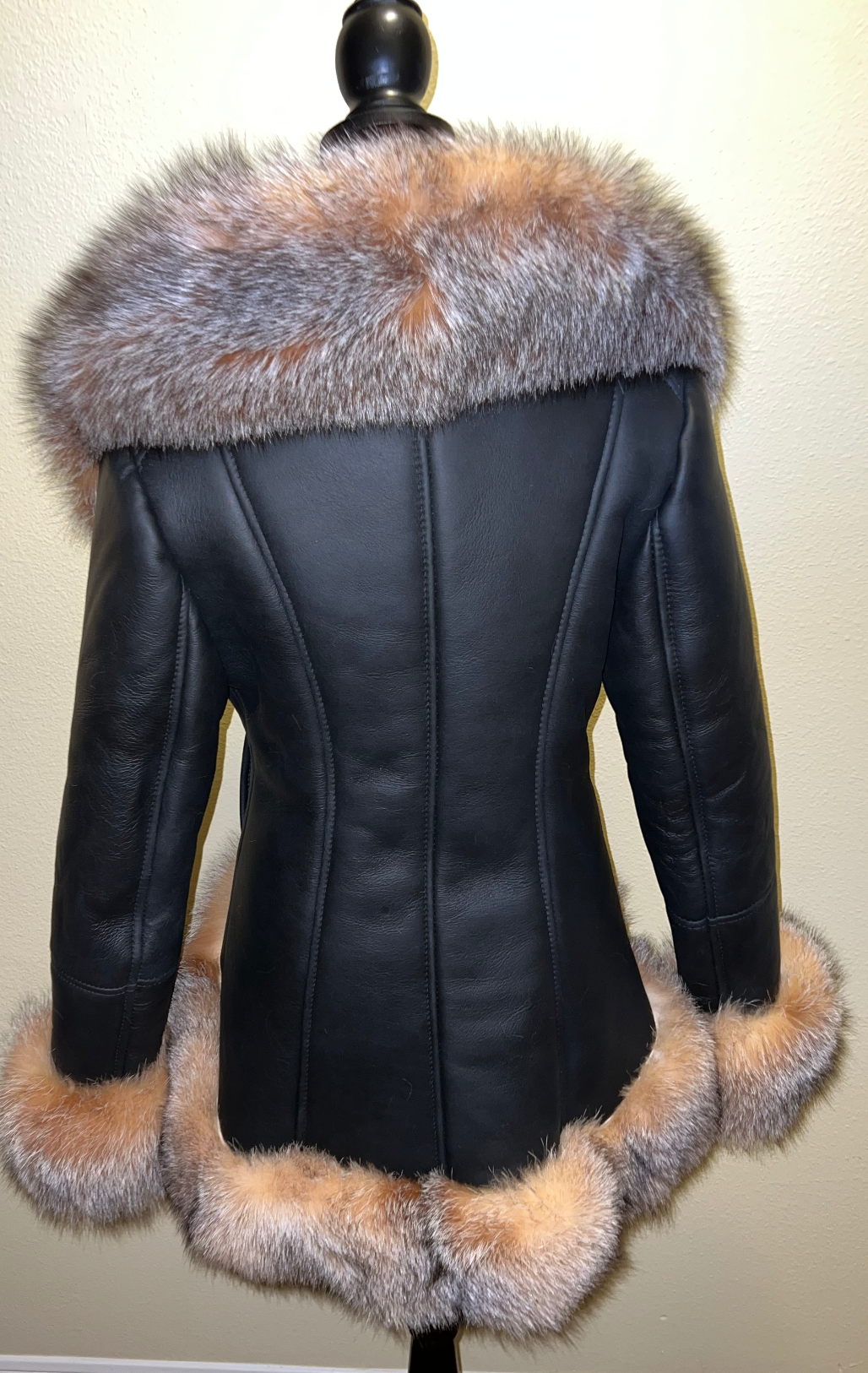 Size M: High Low Shearling Black with Crystal Fox Fur