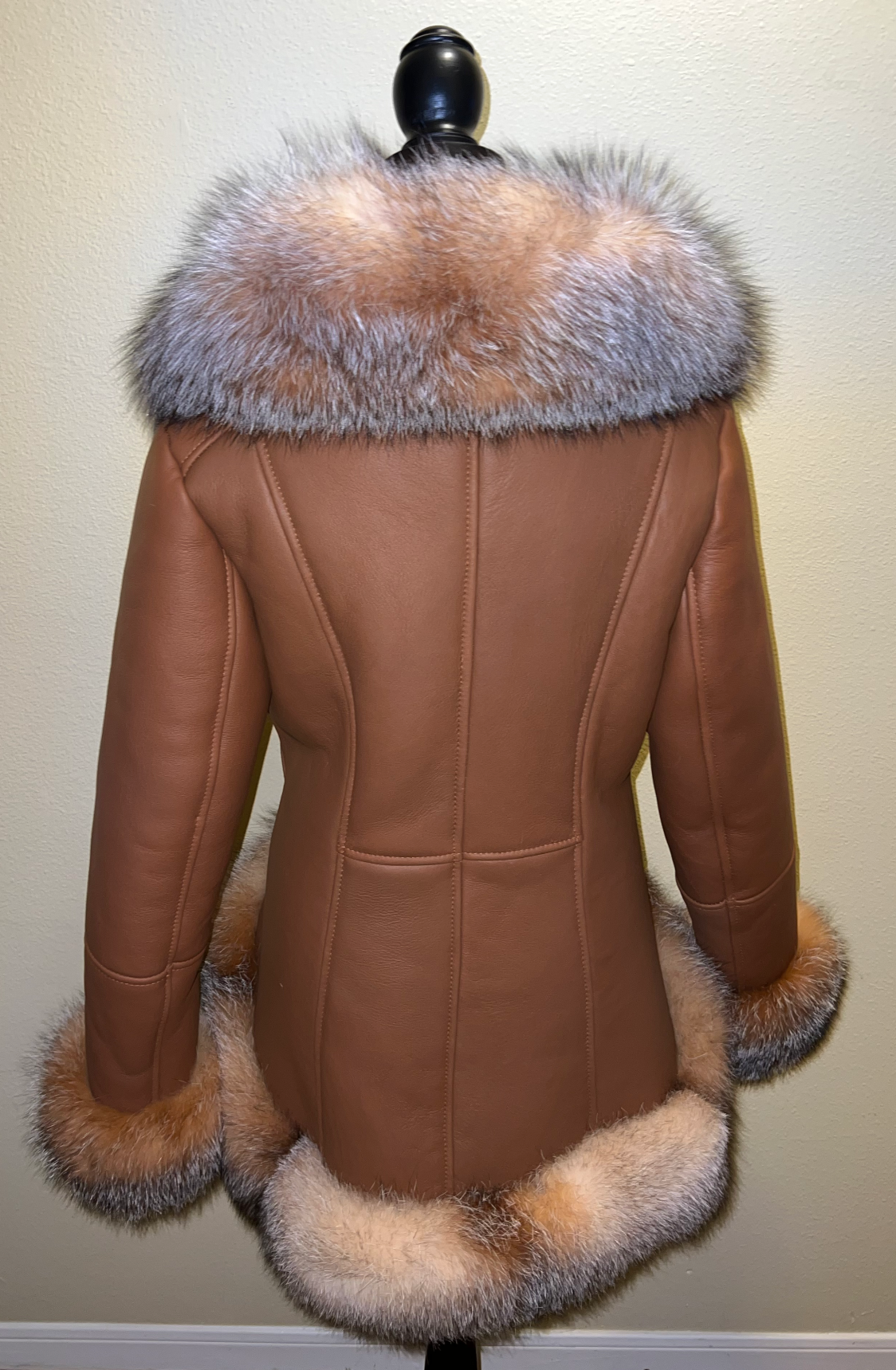 Size M High Low Shearling with Crystal Fox (Cognac)