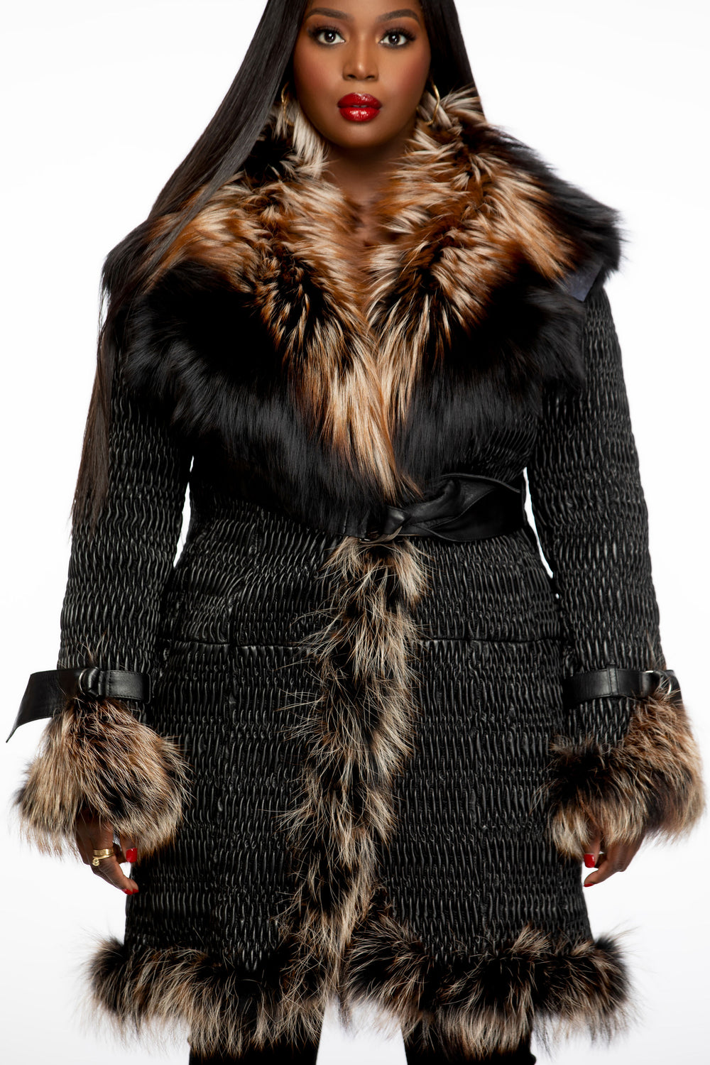 Brooklyn Leather Jacket with Gold/Silver Fox Fur