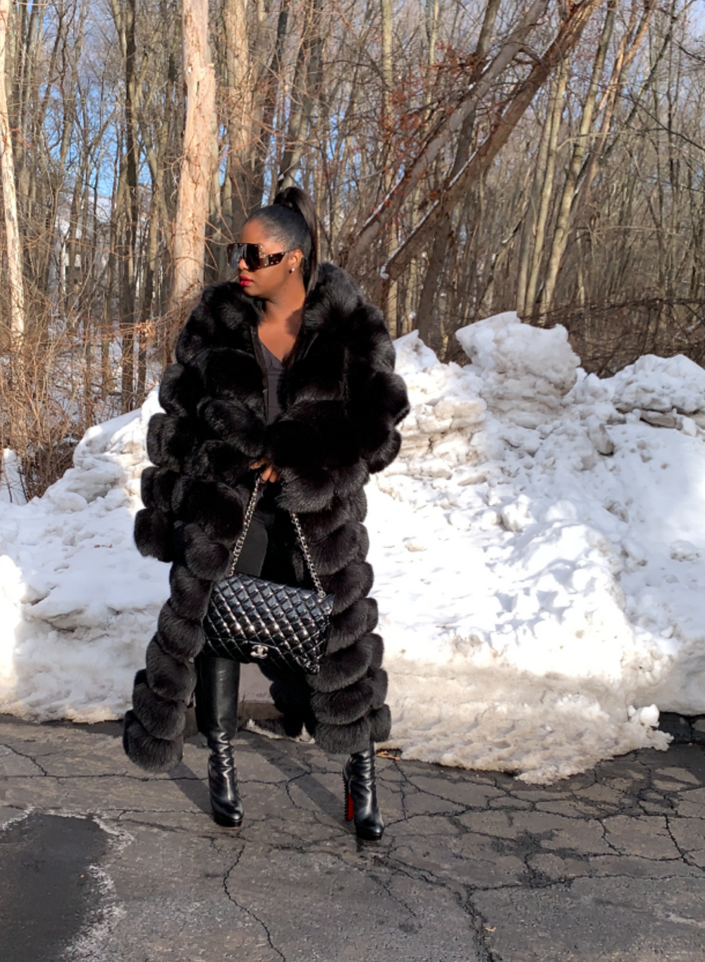 Gina Full length Fox Fur with Detachable Sleeves and Hood