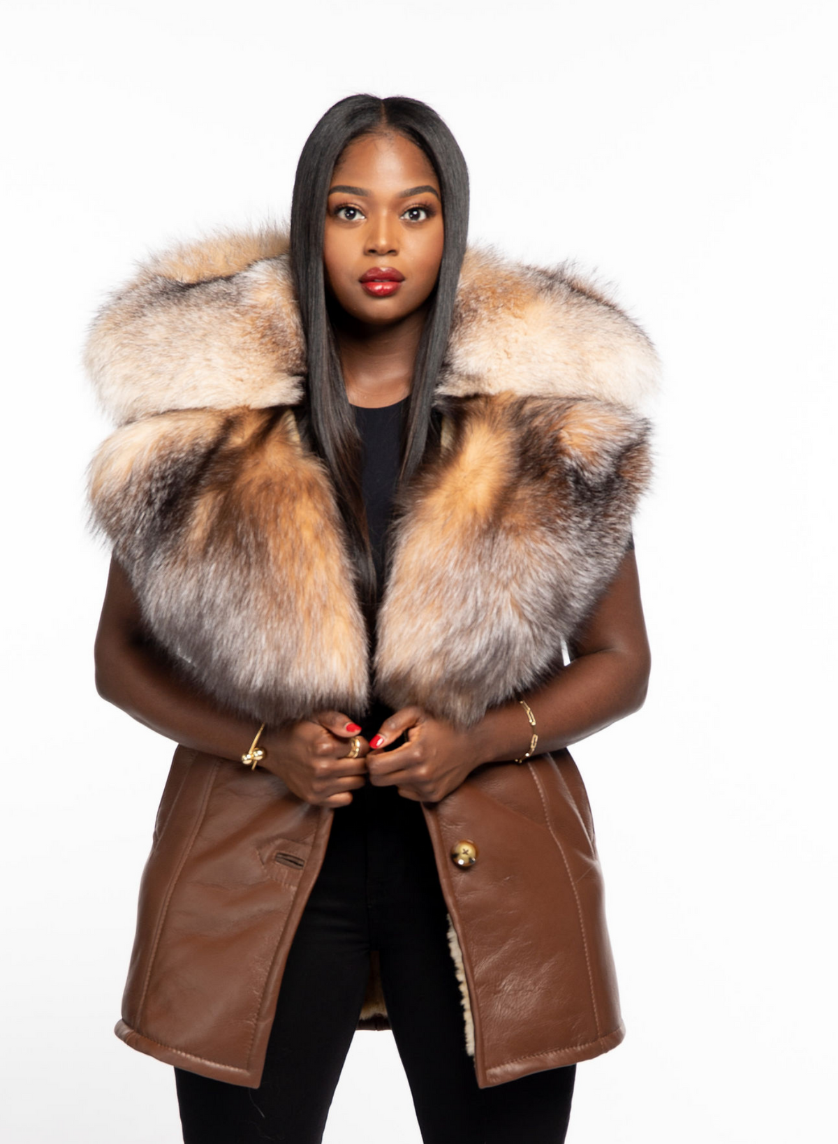Queen Shearling Vest with Detachable Hood