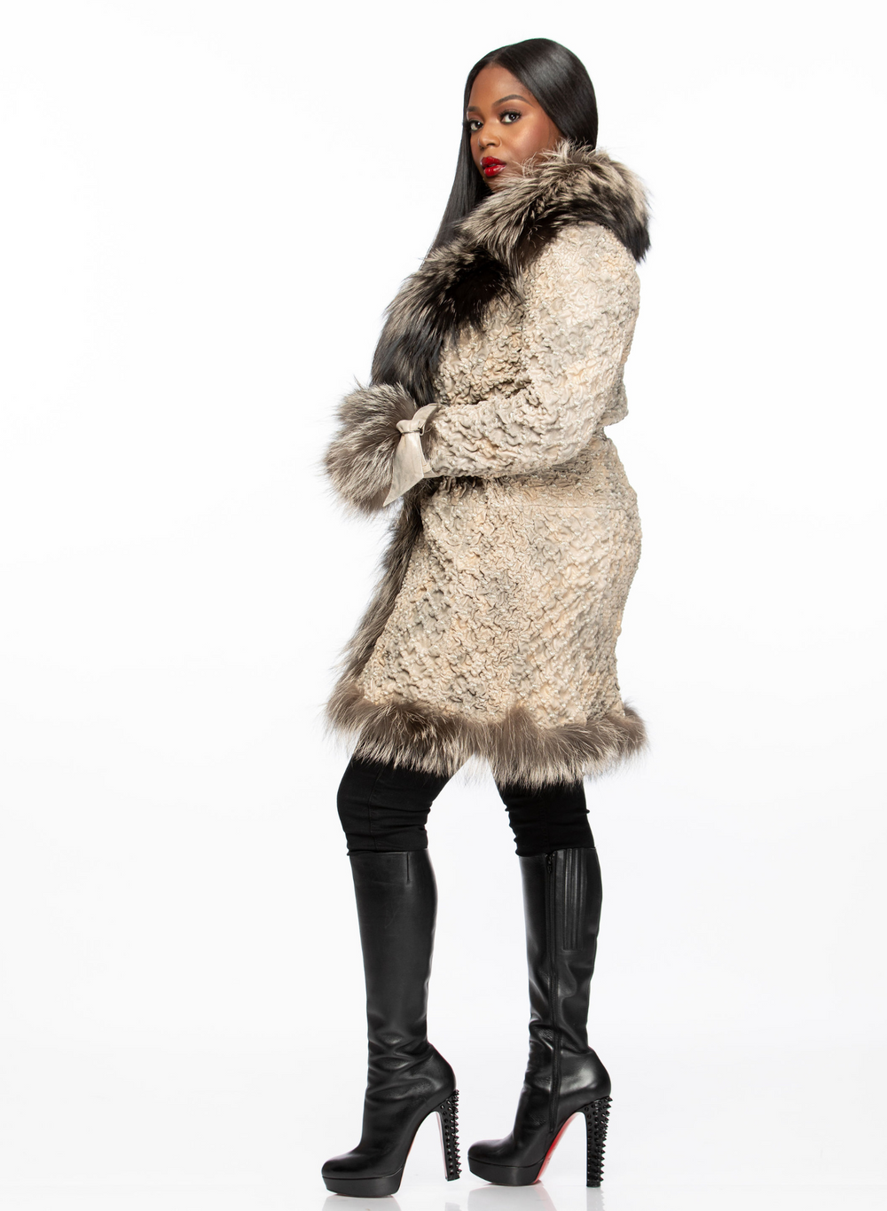 Madison Leather and Silver Fox Coat