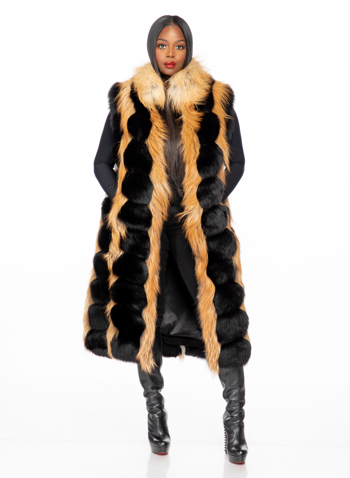 Zoey Black and Gold Fox Vest