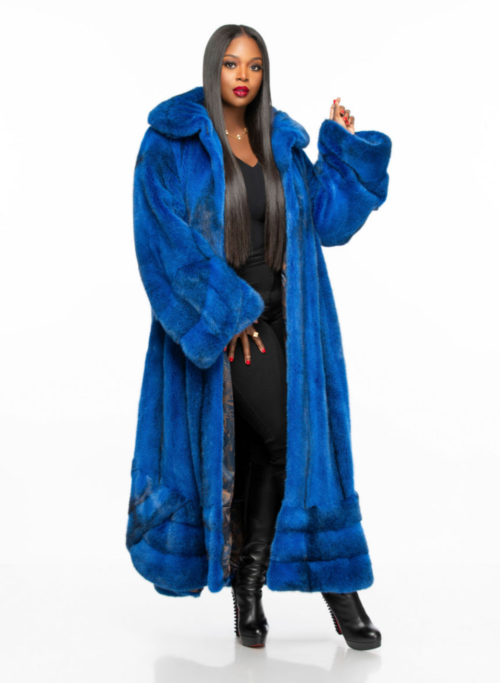 Drea Full Length Swing Mink: Electric Blue