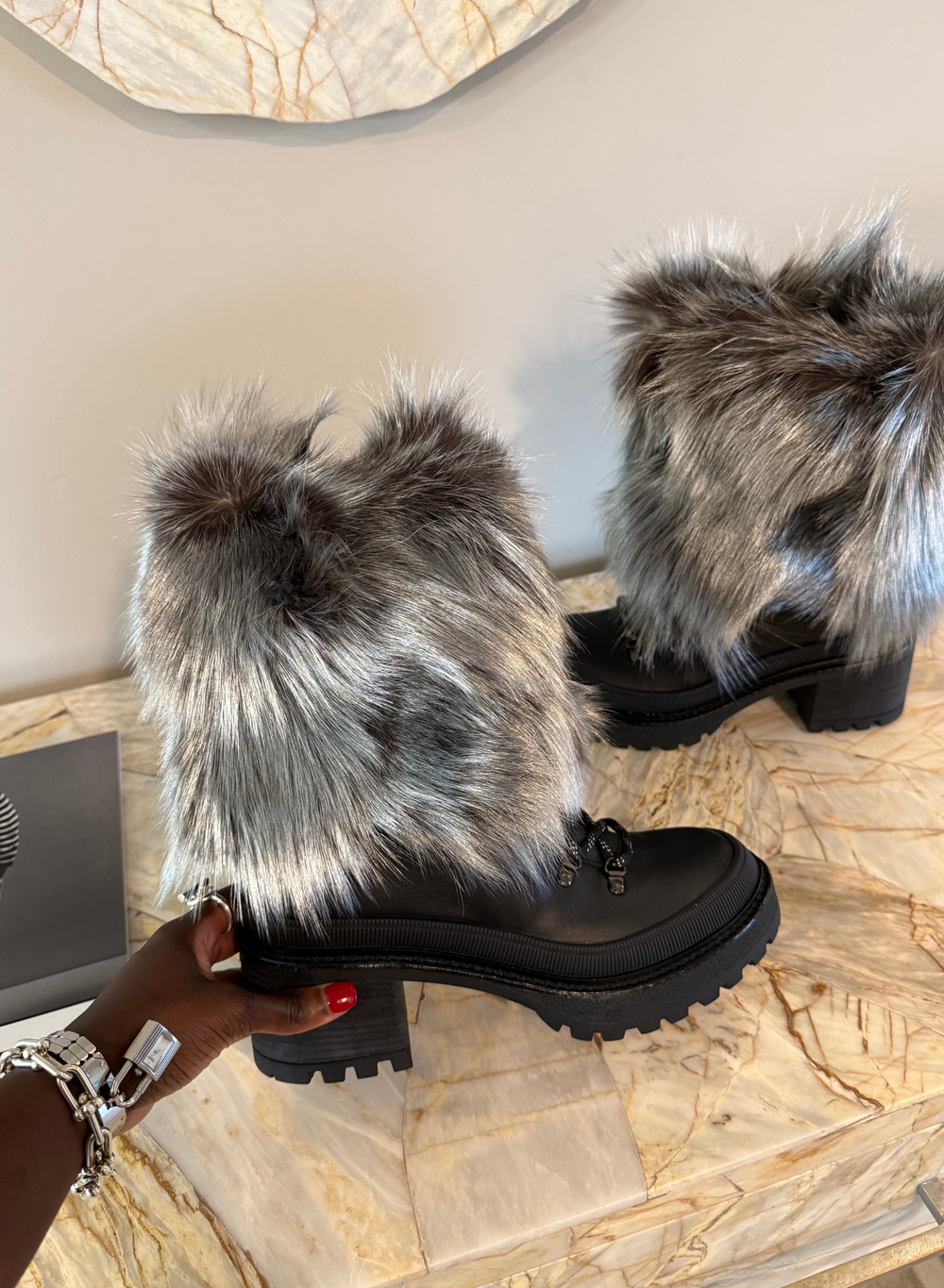 (Black) Dina Fox Fur Boots