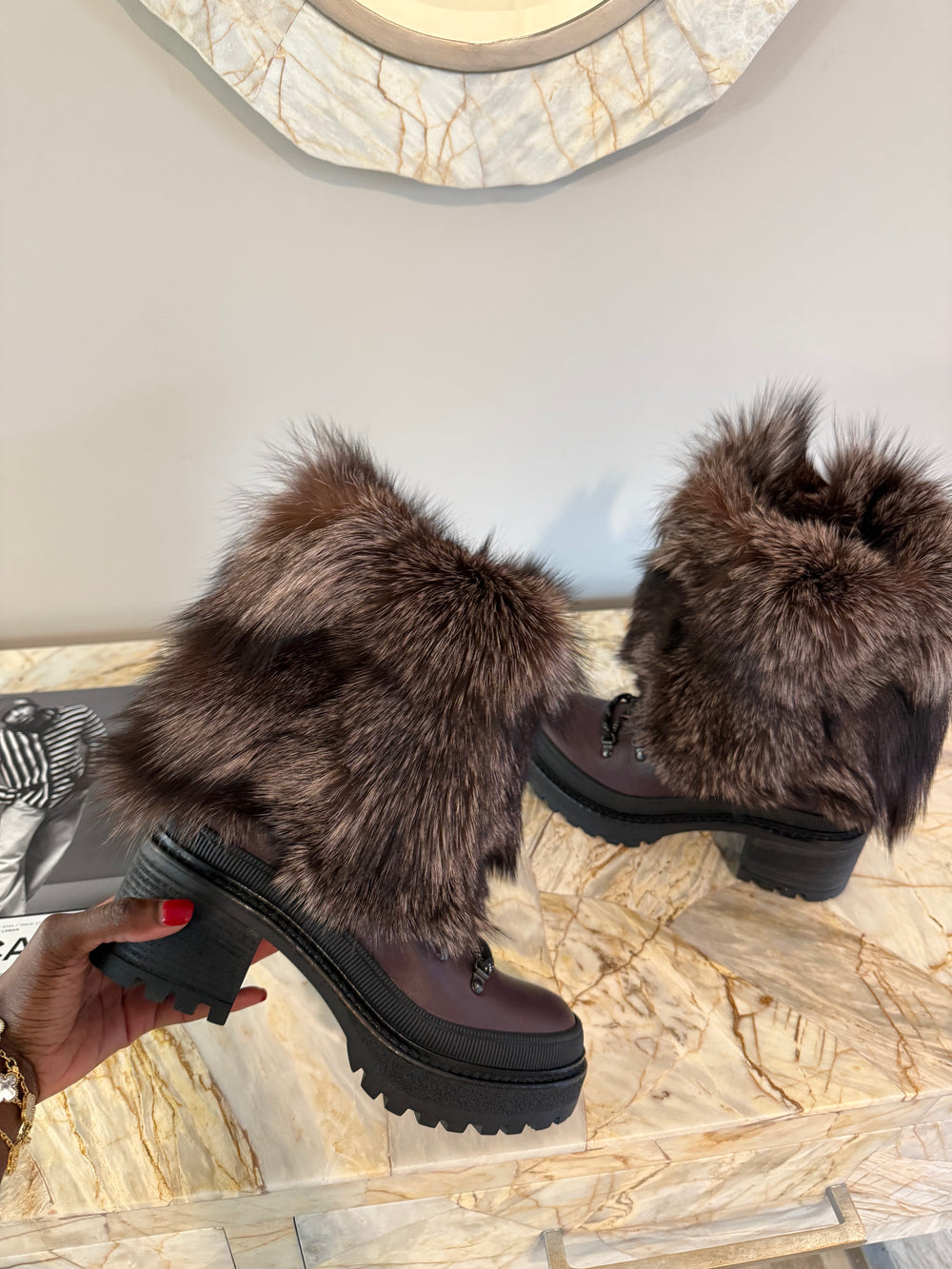 (Brown) Dina Fox Fur Boots