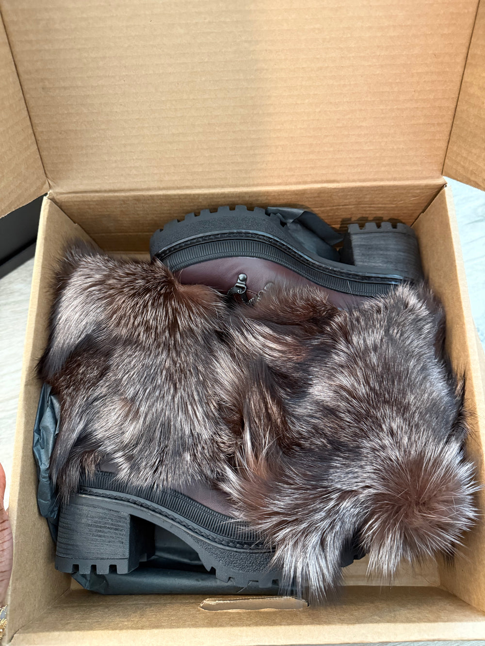 (Brown) Dina Fox Fur Boots