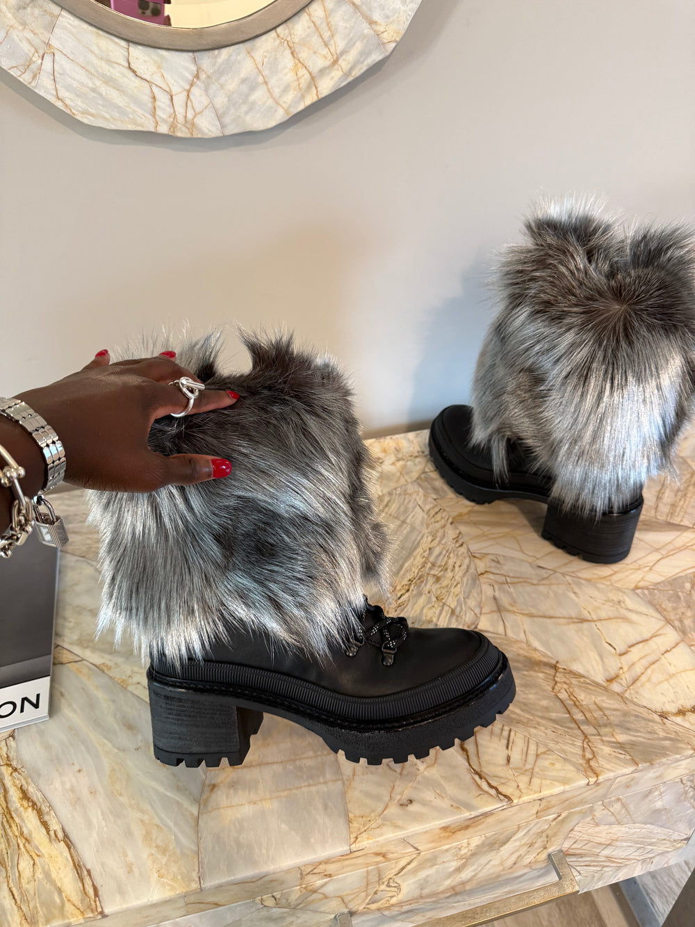 (Black) Dina Fox Fur Boots