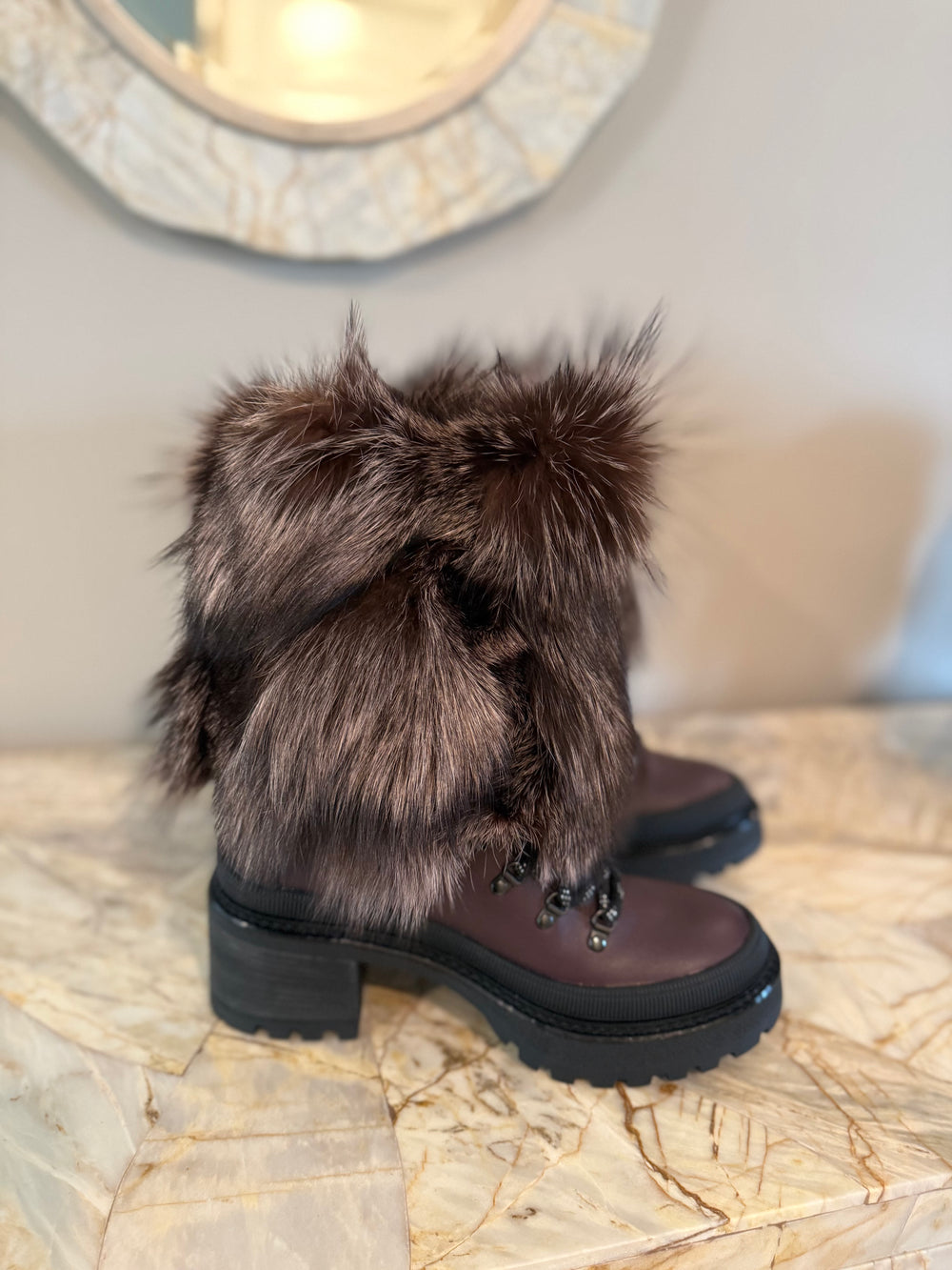 (Brown) Dina Fox Fur Boots