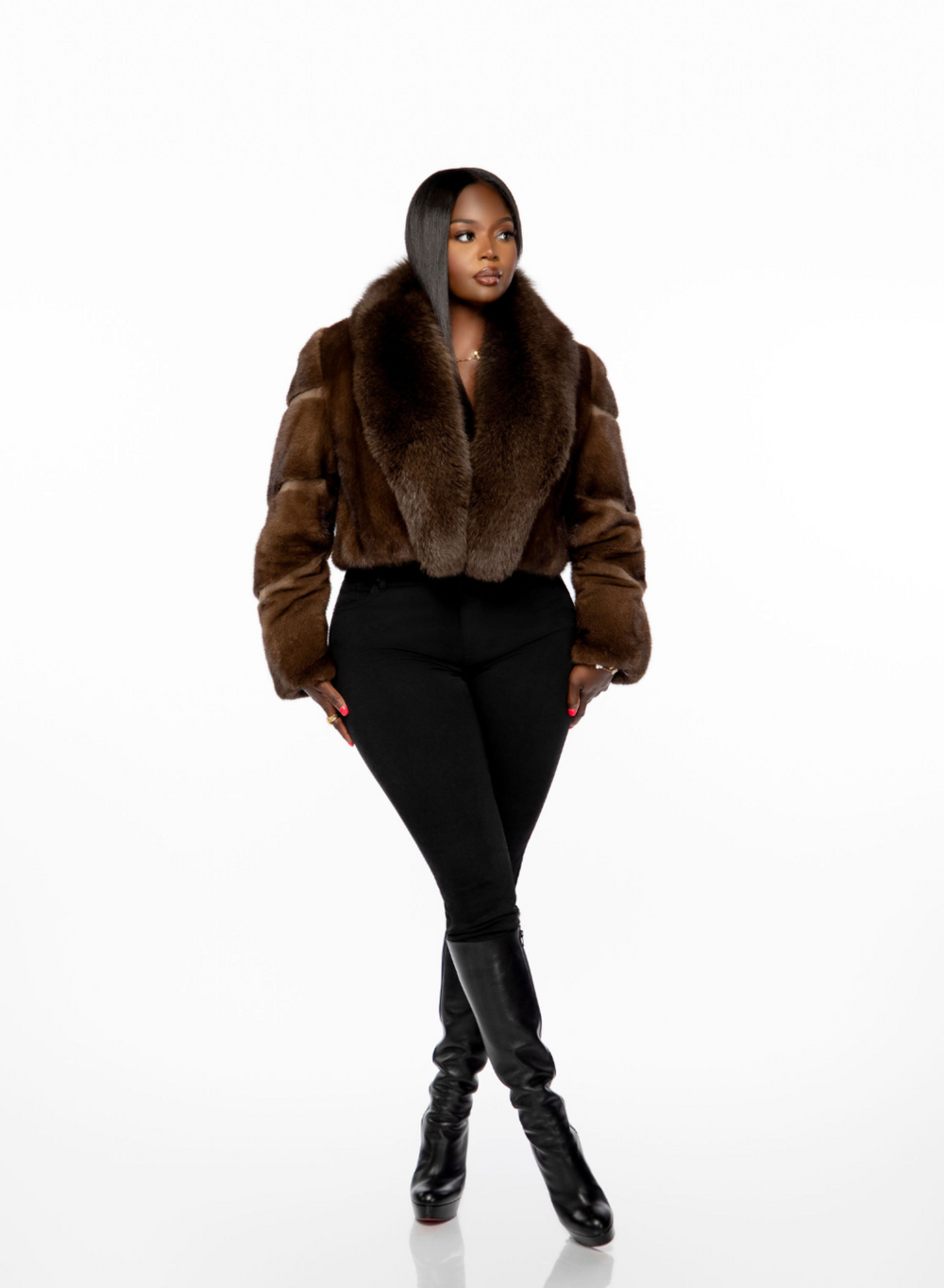 Melissa cropped mink and fox jacket