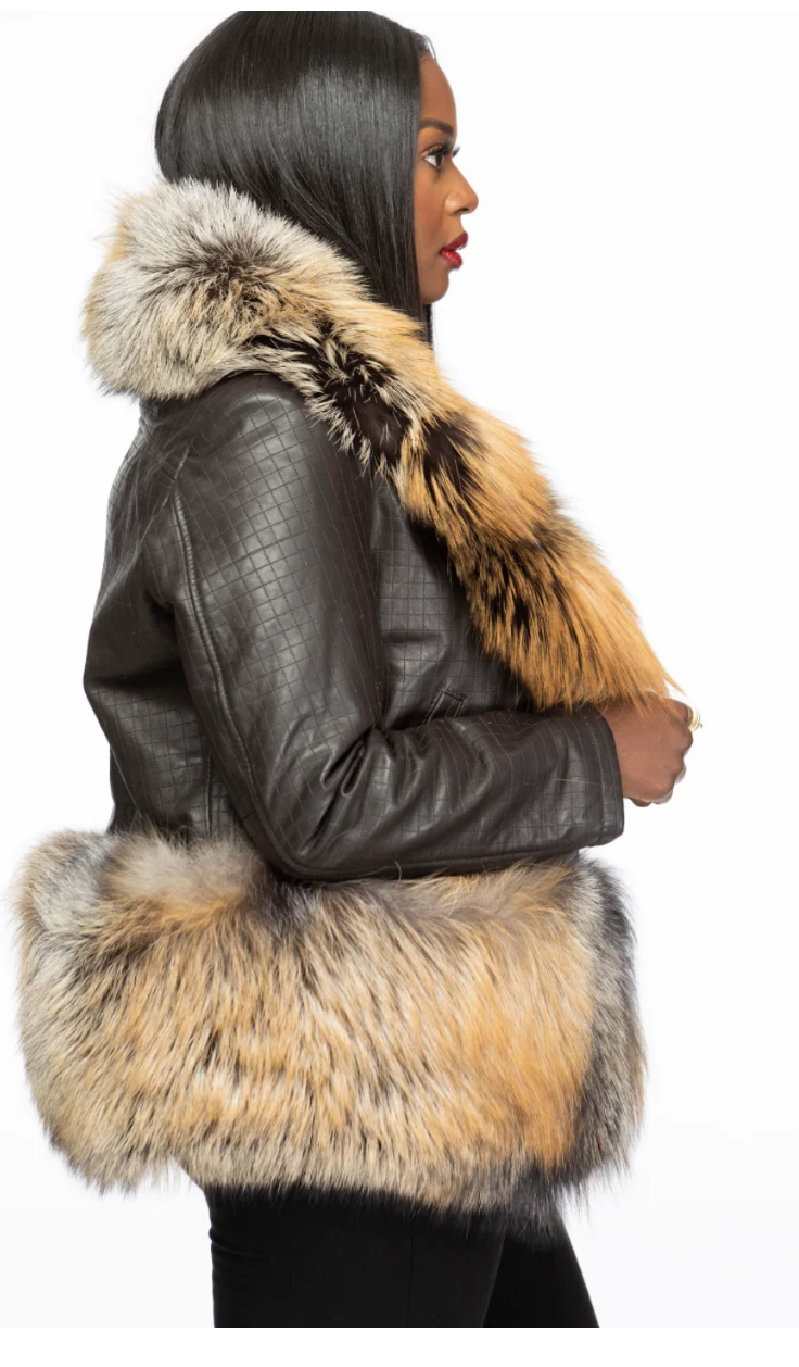 Size L Leather and Gold fox Jacket
