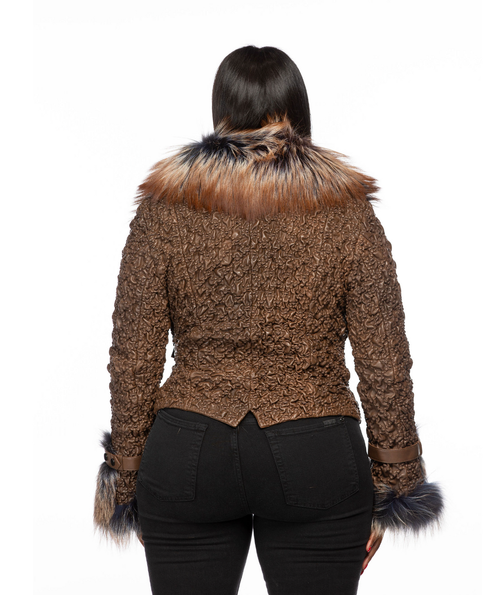 Dina Silver Fox and Leather Jacket (Brown)