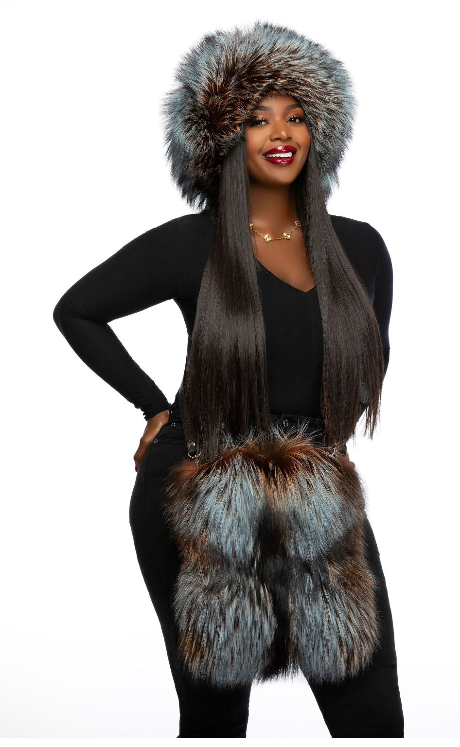 Dina Oversized Silver Fox Hat: Color Icy Blue