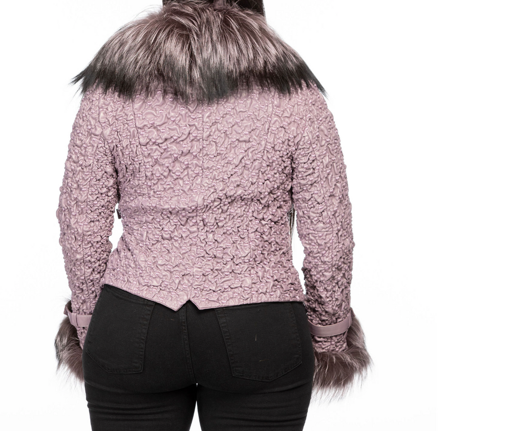 Size M (can fit L stretch leather): Dina lavender leather with Fox fur
