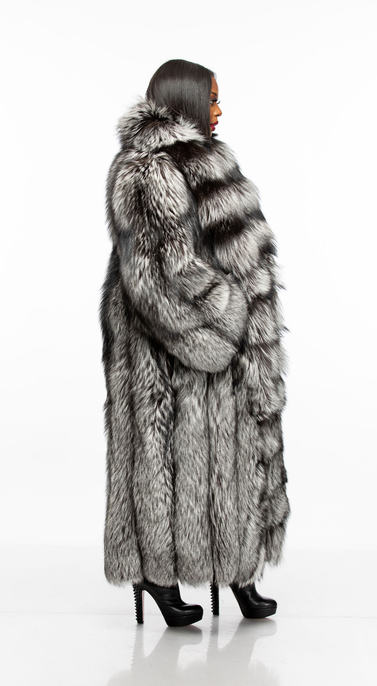 Fancy Full Length Silver Fox Coat w/ Detachable sleeve