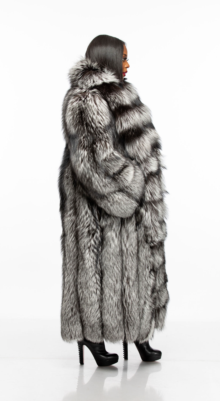 Full length silver fox coat best sale