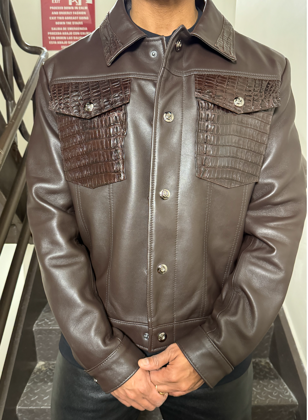 Wayne Leather Jacket with Crocodile Pockets