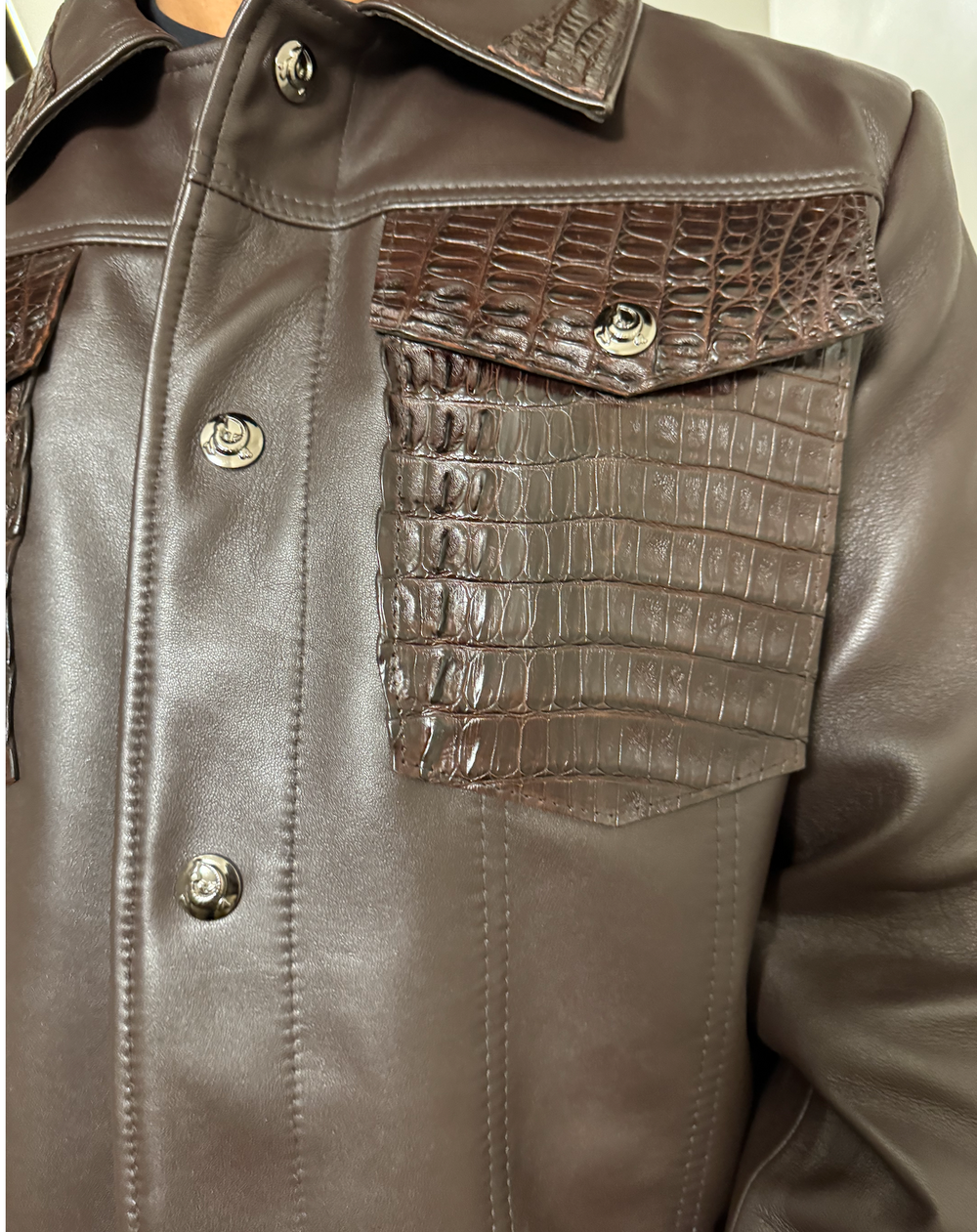 Wayne Leather Jacket with Crocodile Pockets