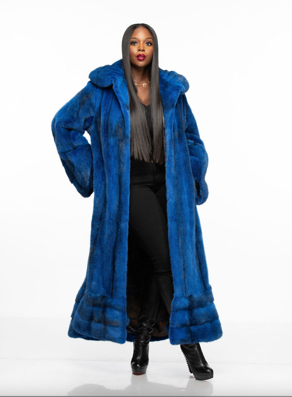 Drea Full Length Swing Mink: Electric Blue