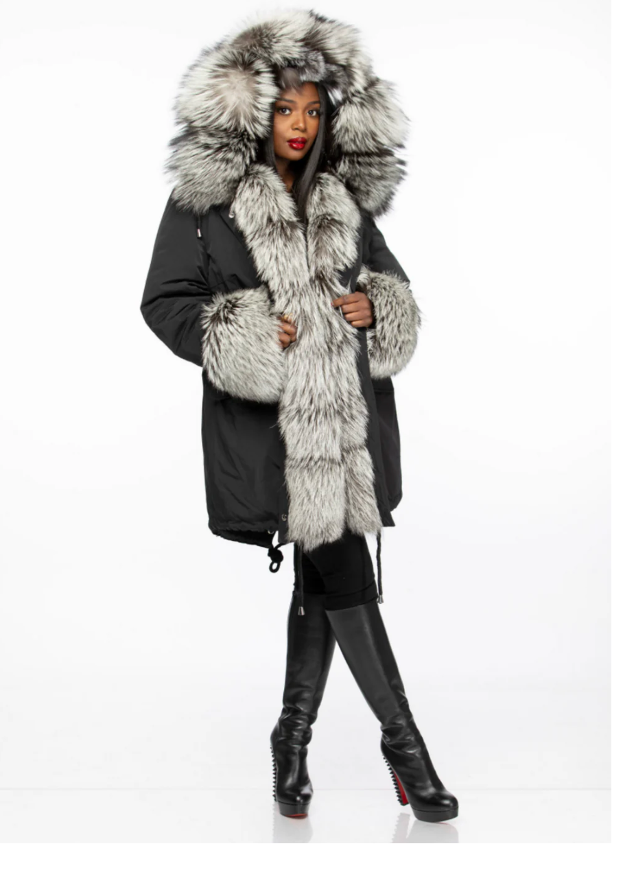 Size S: Parka w/ silver fox trimming